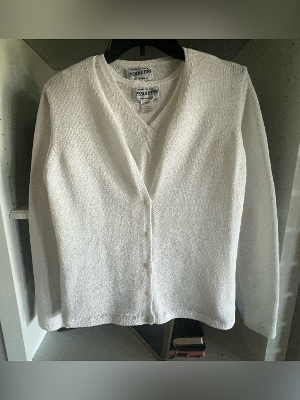 Pendleton Sweater Set White V-Neck Button-Front Cardigan 2 Pc. SMALL